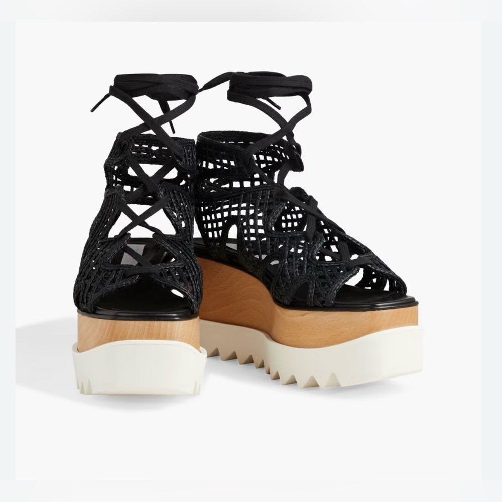 STELLA MCCARTNEY Lace-up woven platform sandals Women's Black Platform Sandals